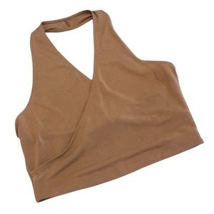 L'Academie Tan Wrap Halter V Neck Classic Crop Top Women's Small